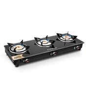 Longway 3 Burner Furn Glass Top | Auto Ignition Glass Gas Stove | Black