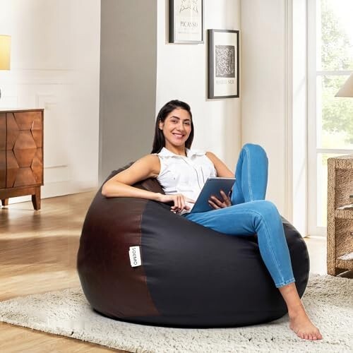 Amazon Brand - Solimo Premium Faux Leather Bean Bag, Filled with Beans 