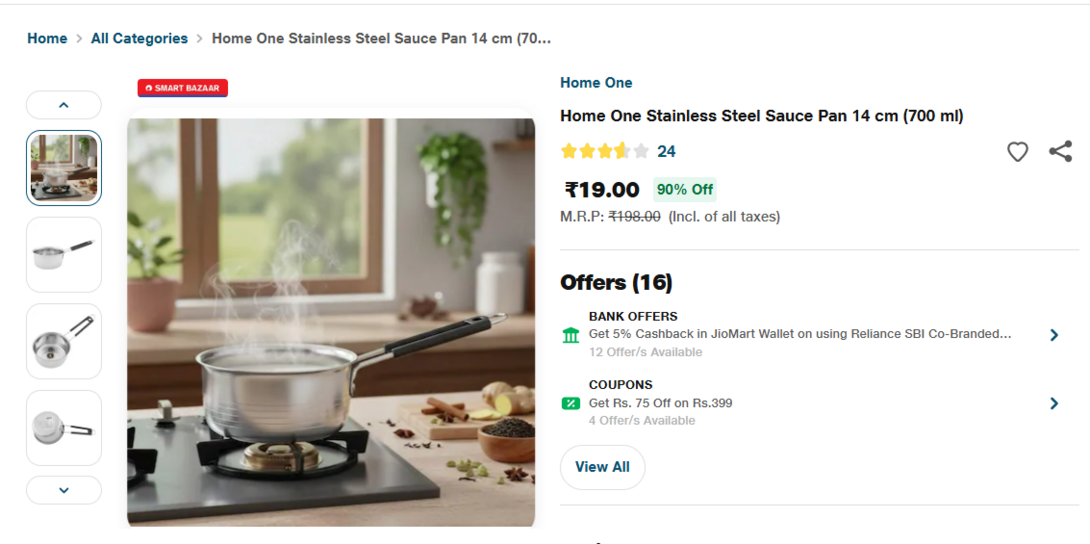 JioMart SS Sauce Pan only Rs 15!!!