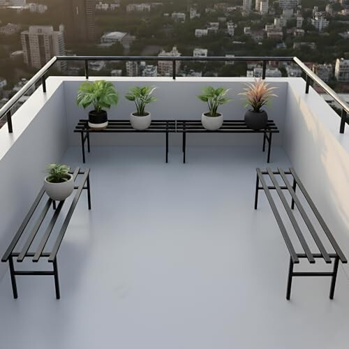 Pivalo Rectangle Plant Stand Anti-Rust Metal Flower Pot Holder 120 kg Capacity Outdoor and Indoor Planters Gamla Stands for Balcony & Living Room Home Decor (Pack of 4, Black)