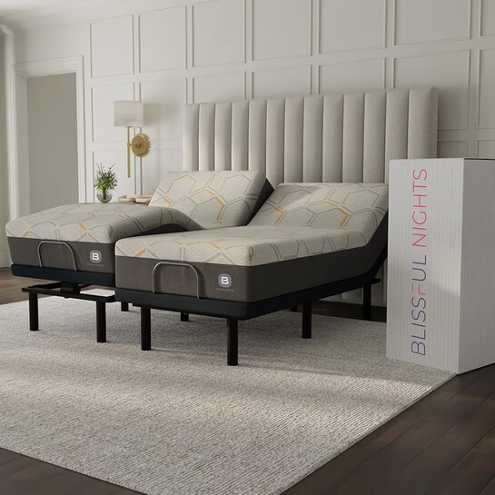 [New Sellers] Blissful Nights e4 Cal King Split Adjustable Bed Base Frame with 12" Medium Firm Copper and Gel Infused Memory Foam Mattress