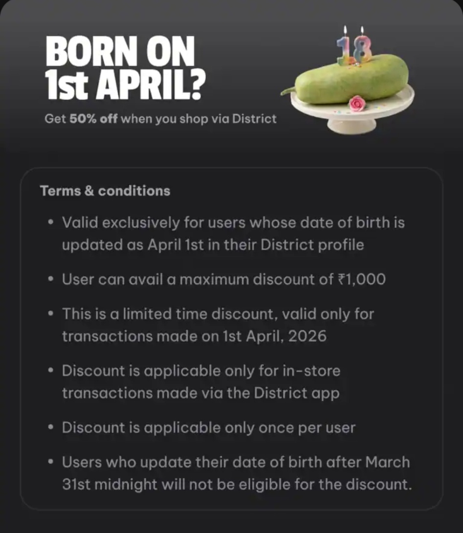 50% off UpTo 1000rs off on district stores