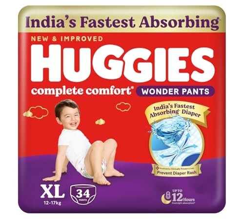 Huggies Wonder Pants XL (34 Count) – Fast Absorb, Rash Protection (12–17 kg)