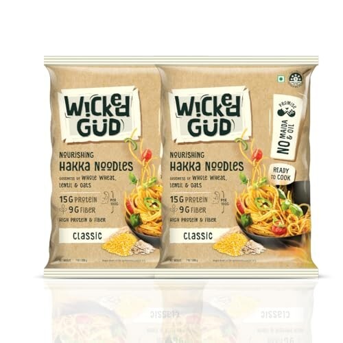 WickedGud Hakka Noodles, Pack of (200gm x 2) | Whole Wheat | Cholesterol Free