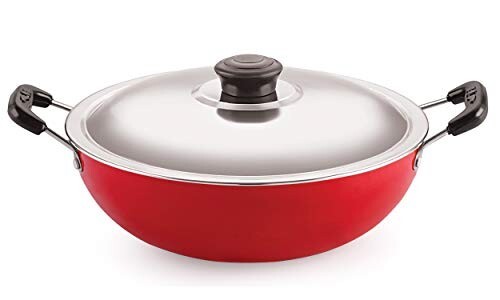 Nirlon Nonstick Aluminium Deep Fry Kadai/Wok 22cm with Stainless Steel Lid, Capacity 2.2 Litre