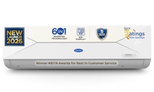 Carrier 1.5 Ton 5 Star, New Star rated, Flexicool Inverter Split AC White