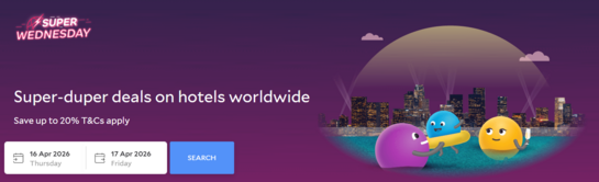 Agoda Super Wednesday - Super-duper deals on hotels worldwide Save up to 20% 