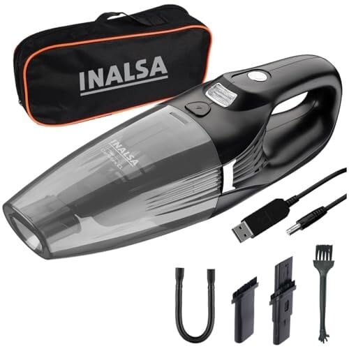 Inalsa Car Vacuum Cleaner Wireless,Car Cleaning Accessories,Strong 5.5KPA Suction Power,HEPA Filtration,USB Rechargeable,2-in-1 Wet & Dry Cordless Portable Vacuum Cleaner(Free Carry Bag) Carworx CL