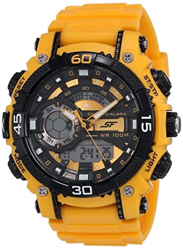 SF Quartz Analog Digital Black Dial Plastic Strap Watch for Men-NP77070PP05