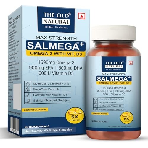 Salmega Omega-3 + Vitamin D3 | High Strength 1590mg Omega-3 (900mg EPA & 600mg DHA) with 600 IU Vitamin D3 for Heart, Brain & Immunity Support  | 60 Softgels capsules