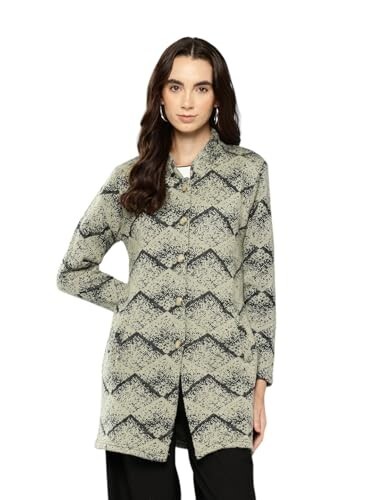 Aarika Womens Winter Wear Lemon Colour Abstract Woolen Cardigan