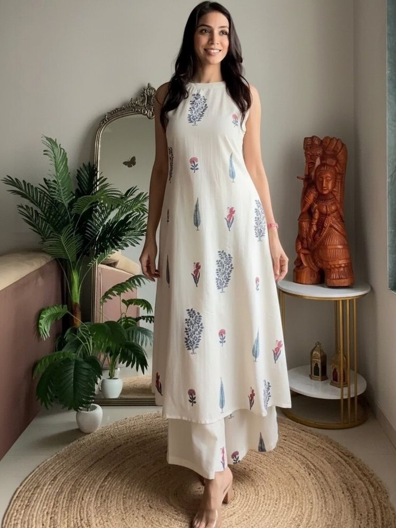 Keitra Women Floral Printed Regular Pure Cotton Kurta With Palazzos