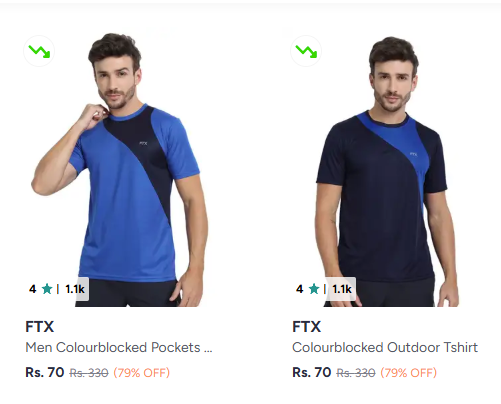 FTX Mens T-Shirts upto 86% off starts at ₹70