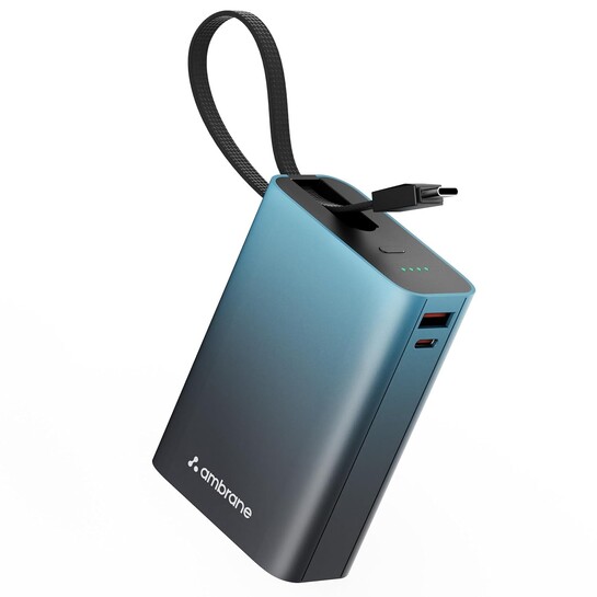 Ambrane MiniCharge 20 Power Bank – 20000mAh | 22.5W Fast Charge | Built-in Type-C Cable