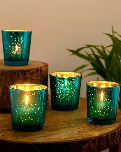 Homesake® Turquoise Mercury Silver T-Light Holder, Glass Candle Holder Stand with Free Candle
