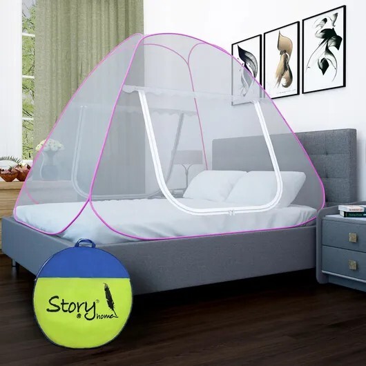Story@home Mosquito Net Polyester Washable Adults Mosquito Net (Pink, Tent)