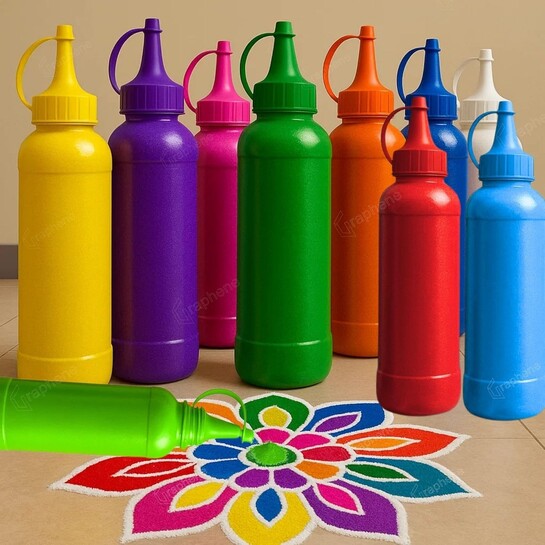 Graphene 10 Rangoli Colour Powder Tube Kit Bottles  (1 Box- 10 Tubes 100gm/Bottle) 
