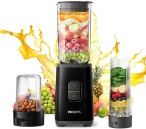 PHILIPS Mini blender 350 W Juicer (HR2603/90 | 3 Jars | With Variable Speed Control Perfect for Smoothies, Mixing & More | Black)
