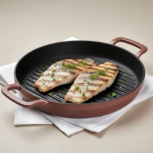 Ember Cookware Pre-Seasoned Cast Iron Grill Pan 26 cm | Induction Cookware | Terracotta