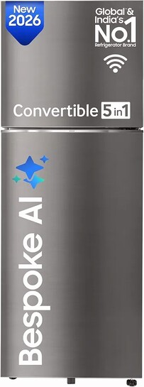 Samsung 330 L, 3 Star, Convertible 5-in-1, Digital Inverter, Frost Free Double Door, WiFi Bespoke AI Refrigerator (RT34HG5A23S8HL, Silver, Elegant Inox, 2026 Model) :