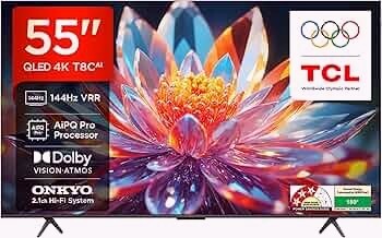 TCL 139 cm (55 inches) 4K Ultra HD Smart QLED Google TV 55T8C : 