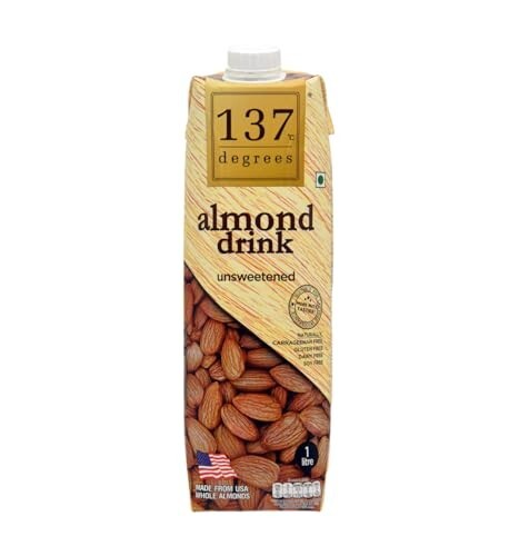 137 Degrees Almond Drink Unsweetened | Lactose Free | Gluten Free | No Preservatives | Zero Cholesterol | Dairy Free| 100% Vegan | Source of Calcium & Vitamins - Pack of 1