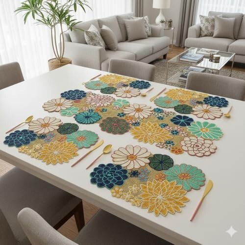 E-EZRA Beaded Table Runner with 6 Mats (Size-13x36-Inch, Rectangular) 