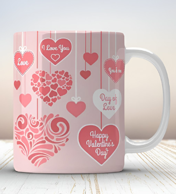 Quace DayofLove White & Pink Geometric Printed Ceramic Matte Mug 325ml