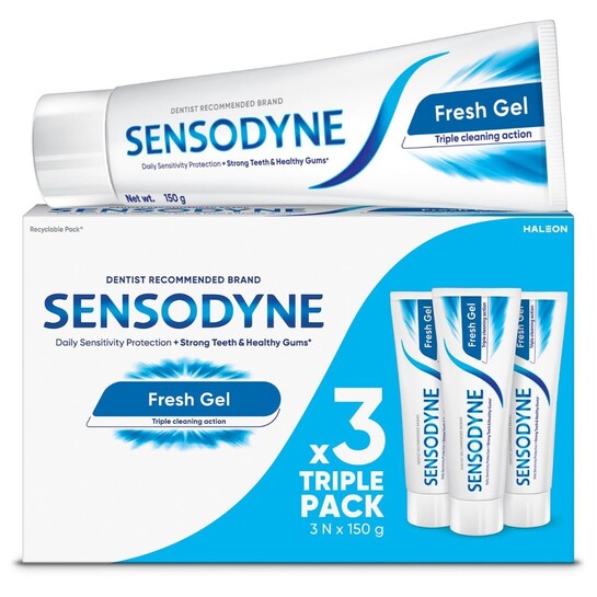 Sensodyne Toothpaste Fresh Gel | Daily Sensitivity Relief Tooth Paste Combo Pack - 450gm (150gm x 3)