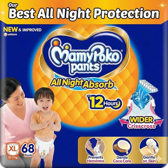 Mamypoko pants All night absorb| Pant Style Baby Diapers X- Large Size(XL), 68 Count