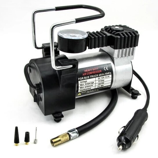 12V Portable Tyre Inflator (Silver) – Pressure Gauge, High Pressure Air Compressor | 3% Coupon