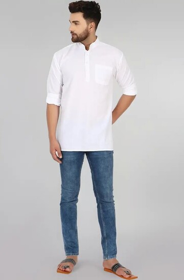 Anarva Men's Pure Cotton Solid Kurta Long Sleeves Band Collar Casual Shirt (K017white_White_Medium) at Amazon.in