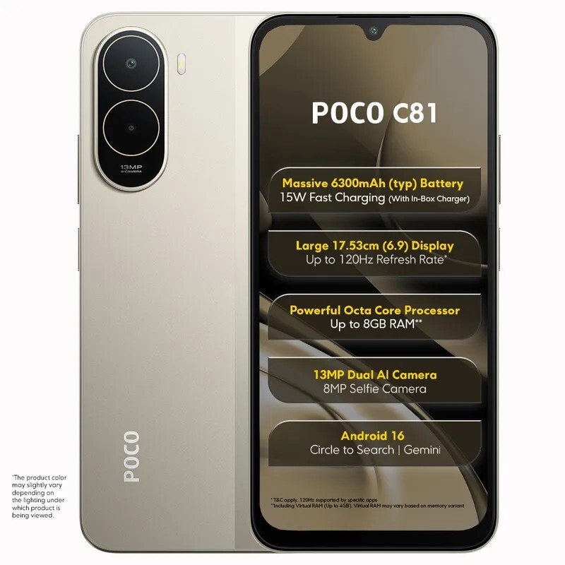(Upcoming) POCO C81 (64 GB, 4 GB RAM) Sale 27th April