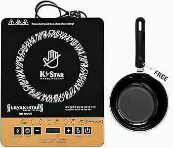 SURYA K STAR 2000 W Induction Cooktop Combo with 1 sauce Pan Free With Electric Induction Stove for Kitchen Portable Single Burner Cook Top with preset Menu Timer &Temperature Control 