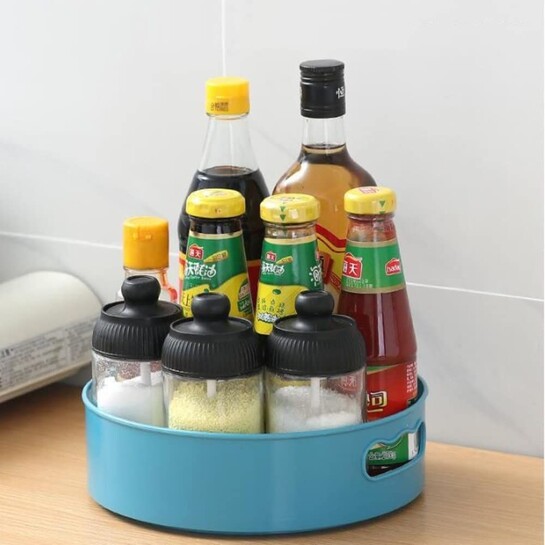 Multi-Purpose 360° Rotating Organizer Tray/Kitchen Organizer/Multi- Function Rotating Tray/Cosmetics Organizer (Blue,Pack of 1)