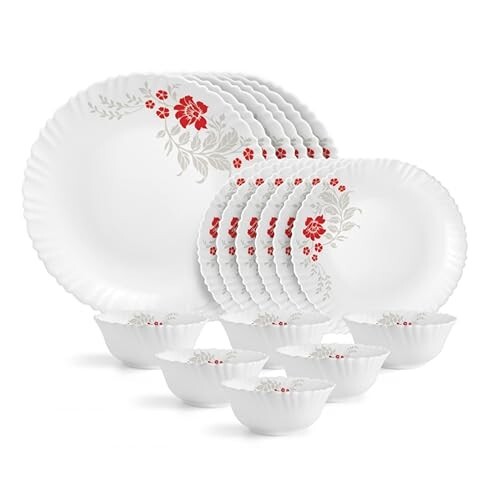 CELLO Scarlet Bliss Dazzle Series Opalware Dinner Set of 18 Pieces for Family of 6 [Apply 20% coupon]