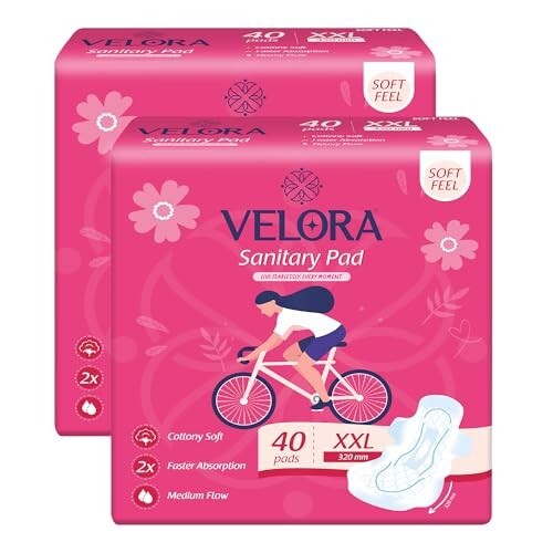 Velora Soft Feel & Rash Free XXL 80 Pads, Sanitary Pads (40 Pads Each -320MM)