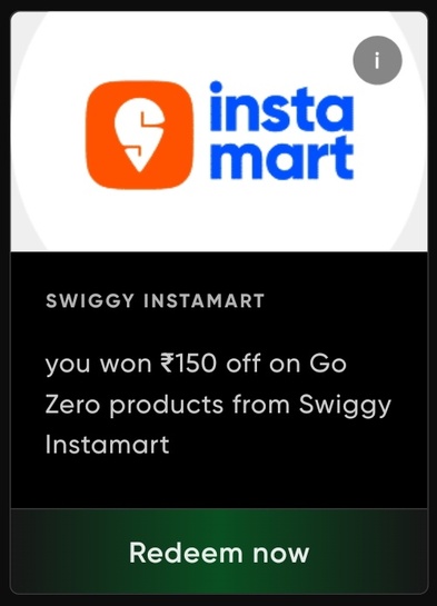 Cred Daily Rewards 27th April : 150 off on go zero product mov 300rs