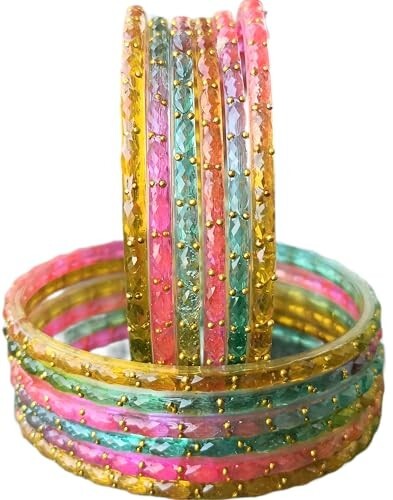 JPS Plain and Glossy Finished Raindrop Glass Bangles - Set of 12 Pcs of One Colour