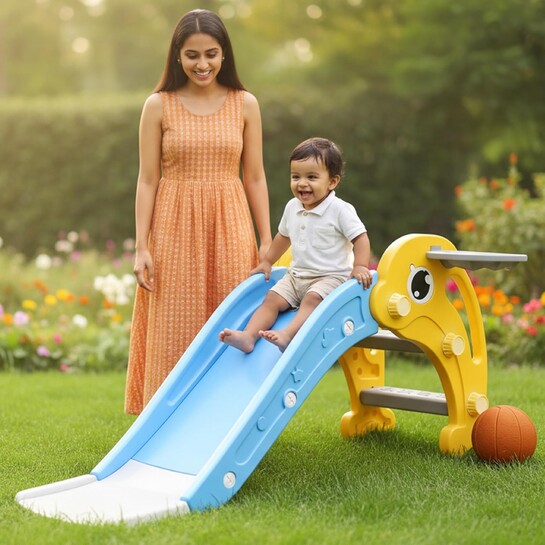 Cuppy Dolphin Slide for Kids with Basketball Hoop - ₹1,349 (66% off MRP ₹3,999) | Amazon