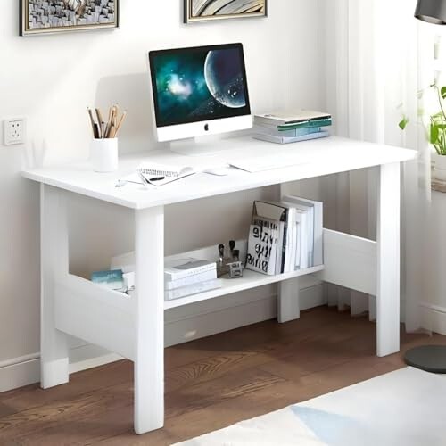 Callas Engineered Wood Computer Desk with Shelf  (ST-09-White)