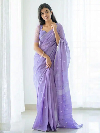 Mitera Lavender & Silver-Toned Woven Design Zari Saree
