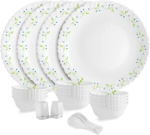 Cello Pack of 22 Opalware Tropical Lagoon Dinner Set (Green, White, Microwave Safe)