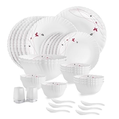 CELLO Lush Fiesta Dazzle Series Opalware Dinner Set of 35 Pieces for Family of 6 