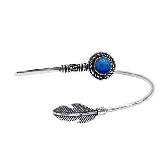 Feather Kada Anklet for Women | Adjustable Silver Payal with Natural Stone
