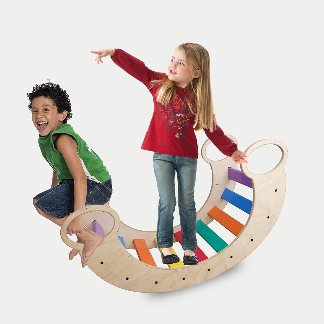 VIXERA Wooden Balance Rocker for Kids, Also Used as Pickler Climber ...