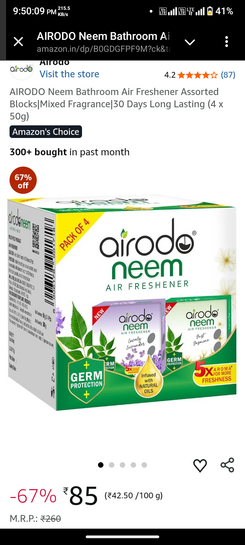 AIRODO Neem Bathroom Air Freshener Assorted Blocks|Mixed Fragrance|30 Days Long Lasting (4 x 50g)
