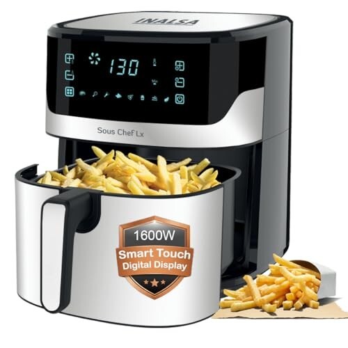INALSA Air Fryer for Home 6.5L Capacity-1600 W with Digital Control and 8 Preset Function|Quick Heat Circulation Variable Temp.
