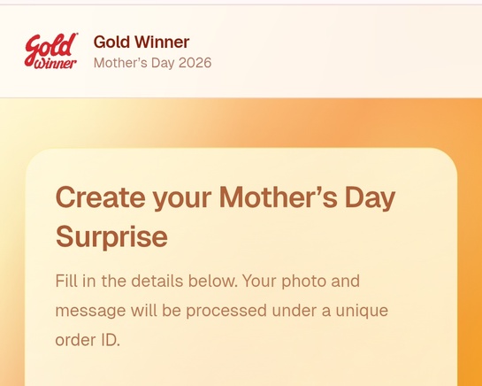 Gold winner  - free mother's day photo frame (just fill the form)