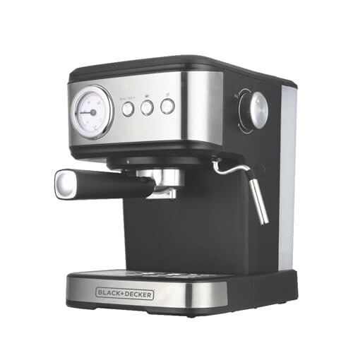 BLACK+DECKER BXCM1001IN 1100W 10-Cup 15 Bar Expresso Coffee Maker | 1.5L Water Tank Capacity | Anti-Drip Feature | Auto Keep-Warm Function | 2-year Warranty -(Black+Grey)
